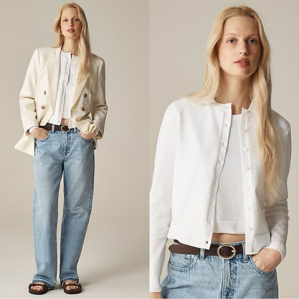 NWT J CREW New Jackie cardigan in premium ultra-fine cotton in white